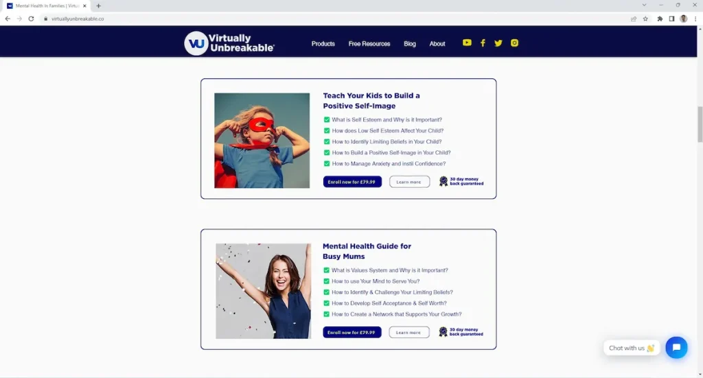 Website that shows two online courses made by a remote WordPress developer