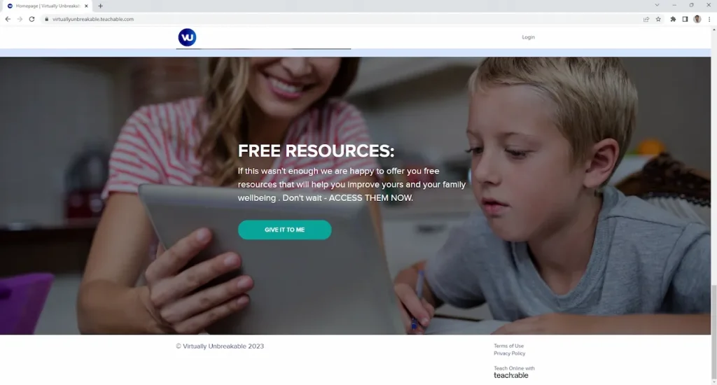 Website created by a remote freelance web developer on Teachable, an LMS platform