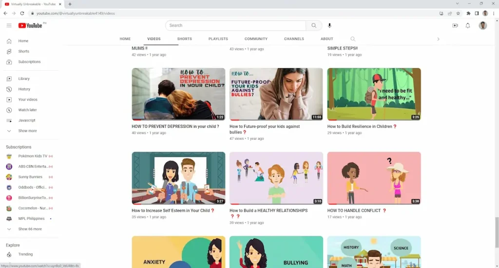 Youtube channel showing the videos created by a remote tech specialist for a startup company in the United Kingdom